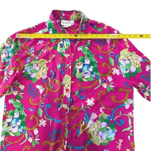 VTG Diane Von Furstenberg XL 100% Silk Button Up Blouse Floral Tropical Resort - Picture 14 of 16